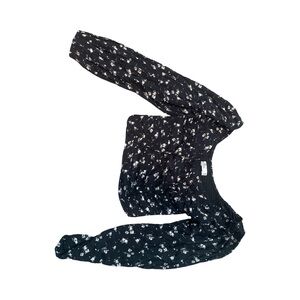 Hollister Black Crop Blouse with White Floral Pattern - M